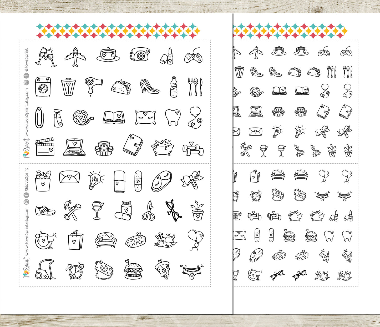 Daily Doodle Stickers set II – Printable Planner Icons - PDF & Cut Files