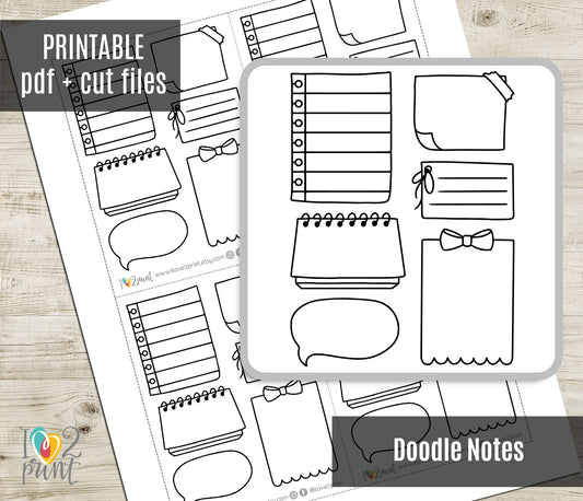 Doodle Notes Printable Planner Stickers – Fun & Functional Set  – Instant Download