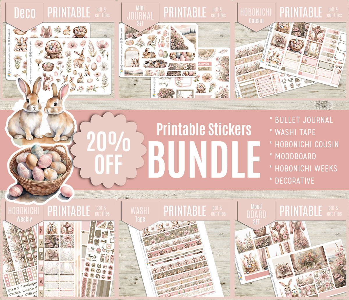 Easter – COMPLETE COLLECTION –  Printable Planner Stickers BUNDLE – PDF & Cut Files