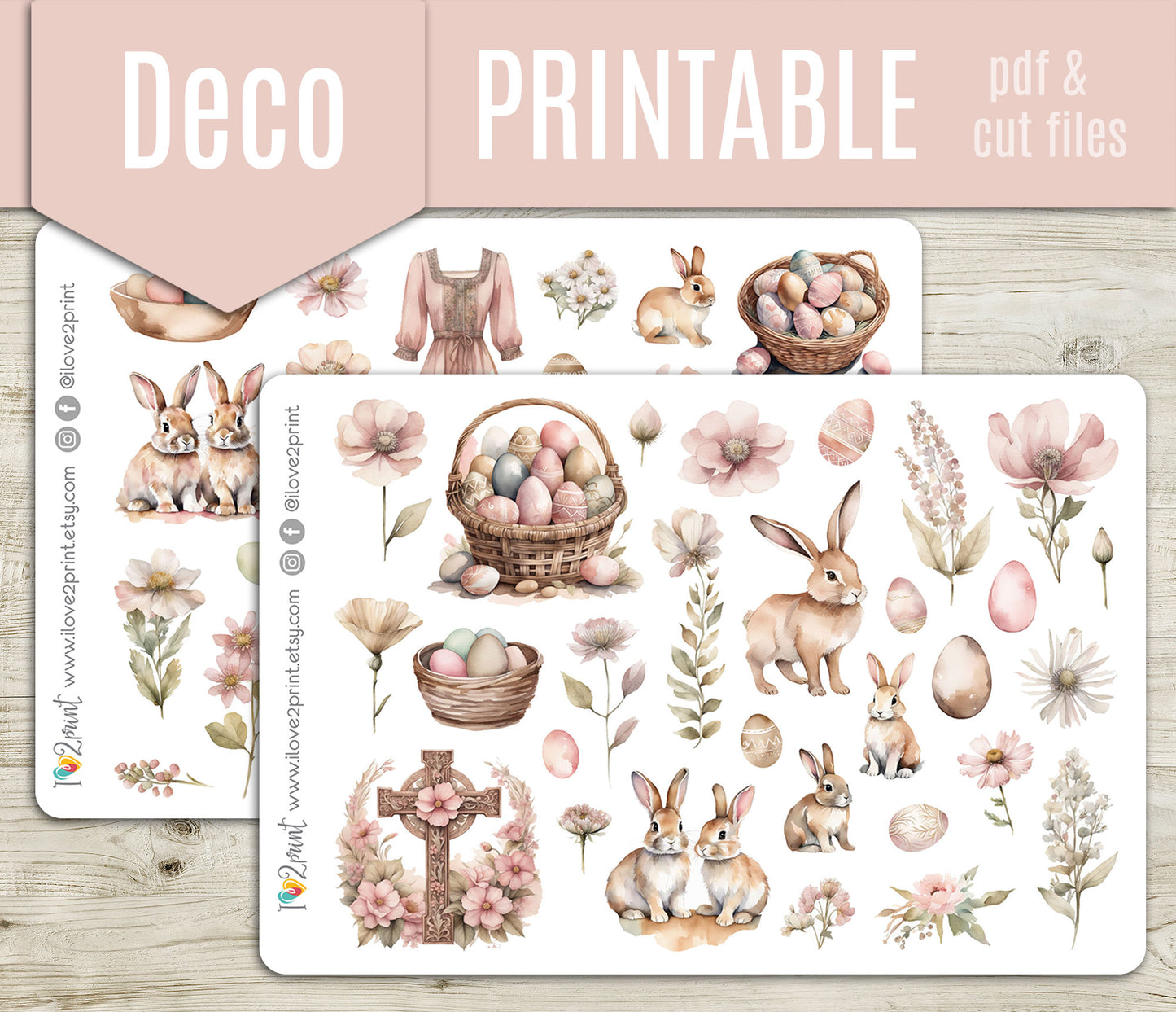 Easter – COMPLETE COLLECTION –  Printable Planner Stickers BUNDLE – PDF & Cut Files