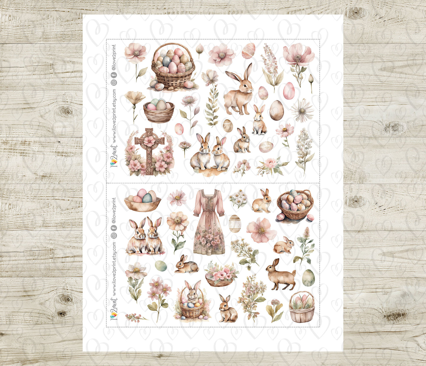 Easter Decorative Stickers – Religious & Floral Collection – Printable PDF & Cut Files