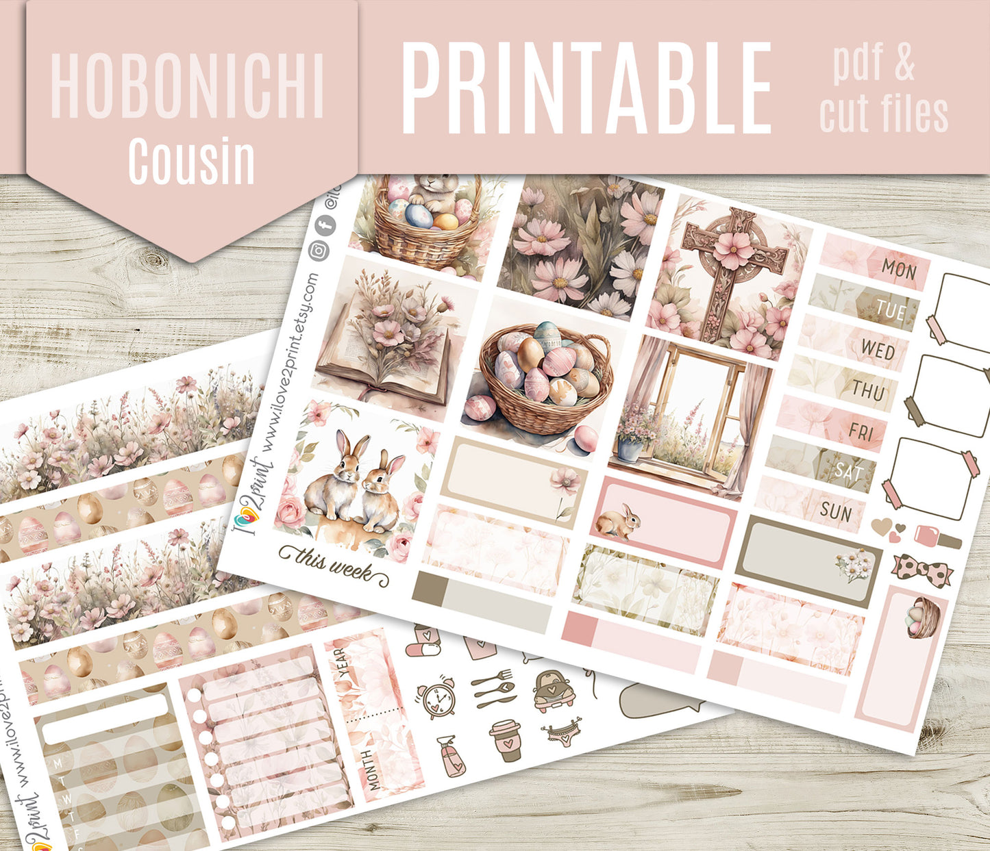 Easter – COMPLETE COLLECTION –  Printable Planner Stickers BUNDLE – PDF & Cut Files