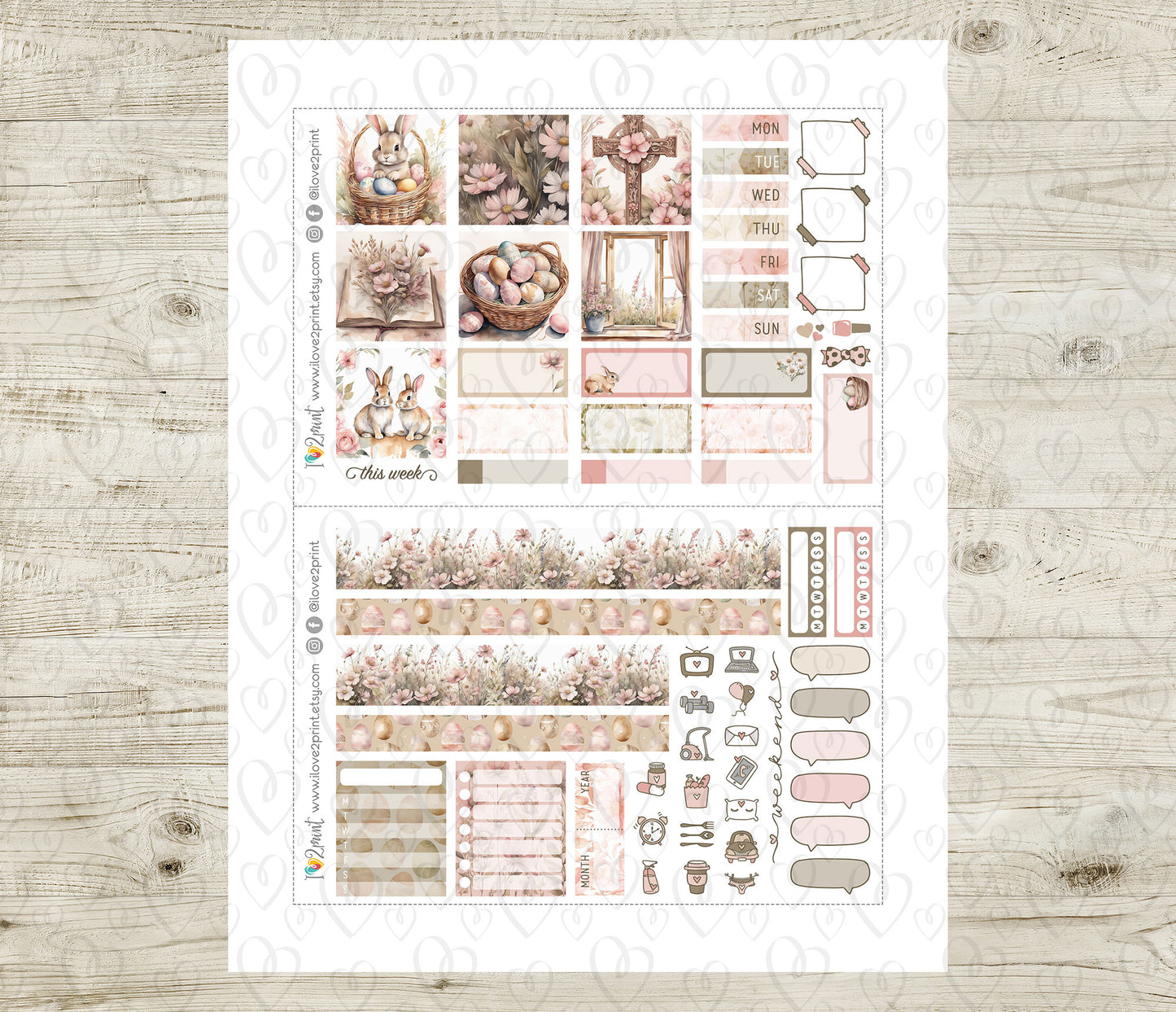 Easter Hobonichi Cousin Stickers – Printable Weekly Kit | Seasonal Planner Stickers | Pdf & Cut Files