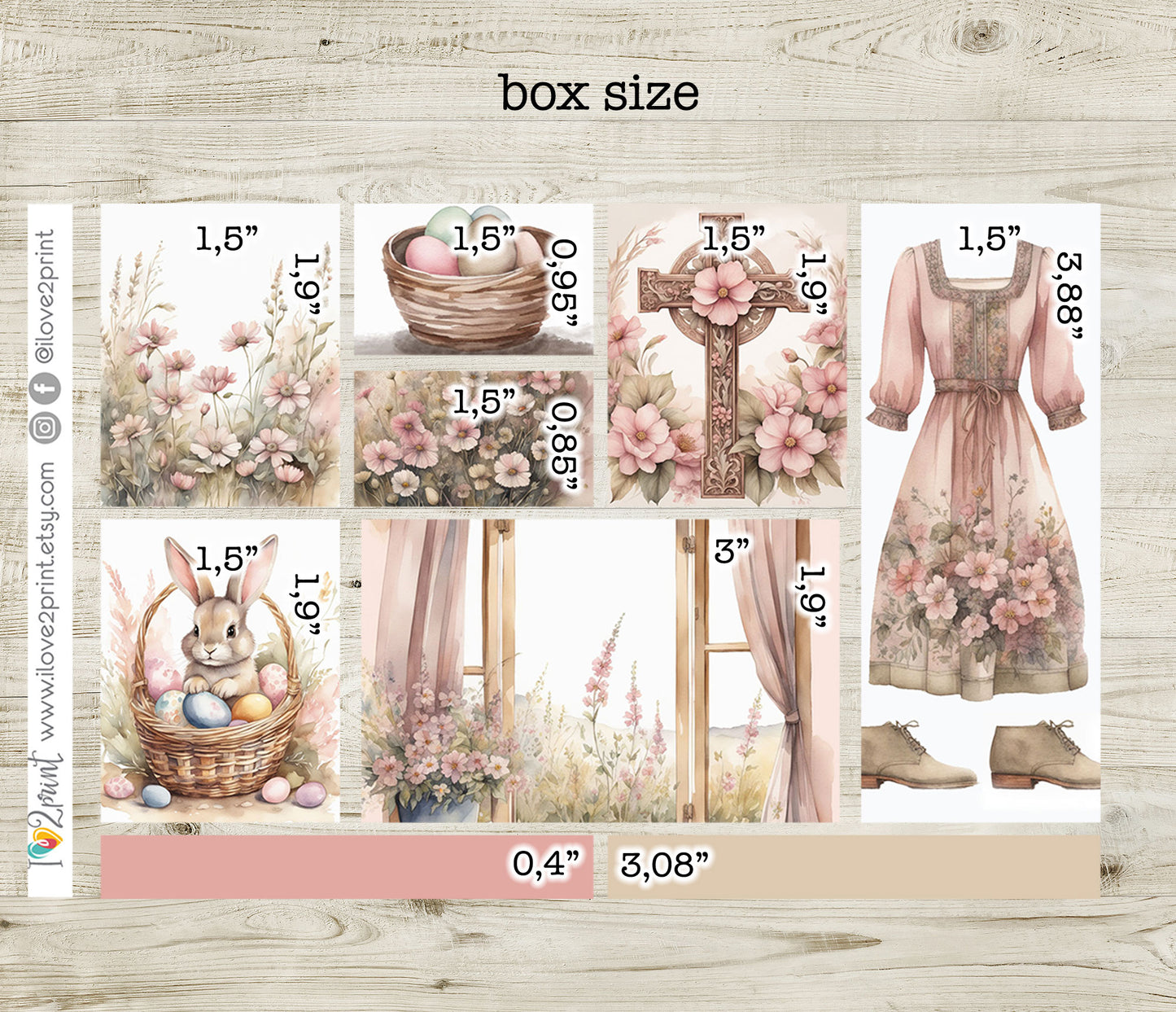 Easter Moodboard Set Stickers – 1.5" Boxes - Printable PDF & Cut Files