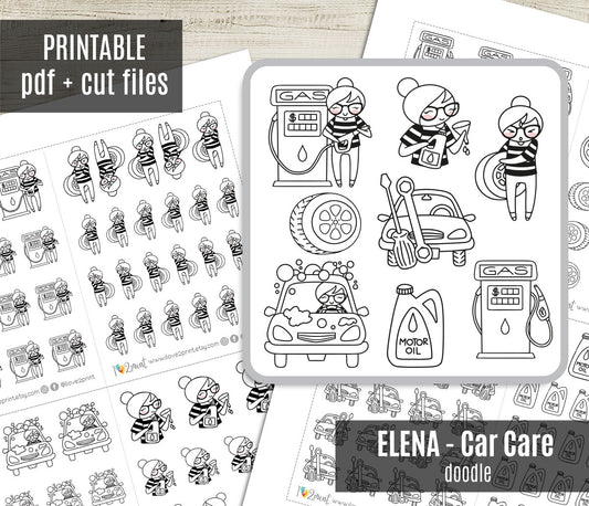 Elena Car Care – DOODLE Printable Planner Stickers – PDF + Cut Files
