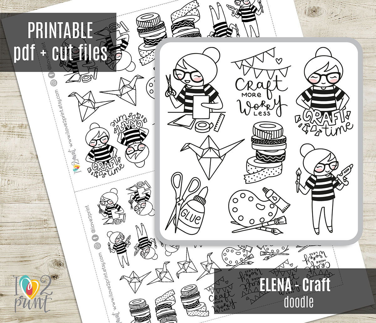 Elena Craft - DOODLE Printable Planner Sticker - PDF & Cut Files