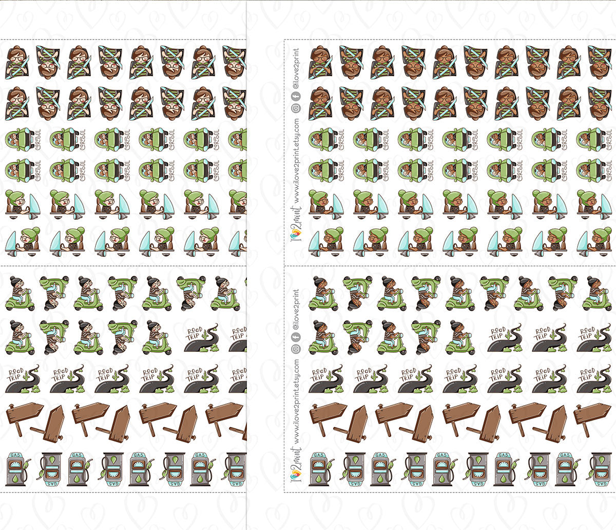 Elena Driving Printable Color Stickers | 2 Skin Tones | PDF + Cut Files