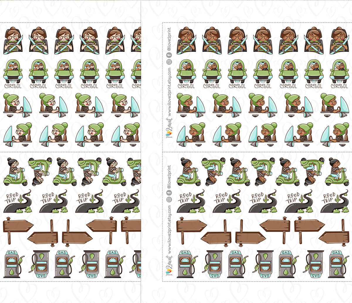Elena Driving Printable Color Stickers | 2 Skin Tones | PDF + Cut Files