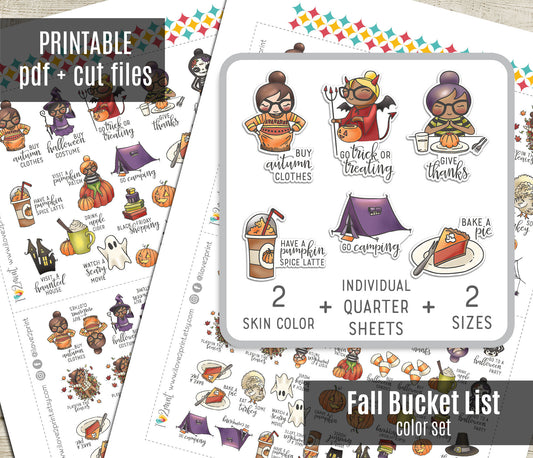 Elena Fall Bucket List Printable Color Stickers | 2 Skin Tones | PDF & Cut Files