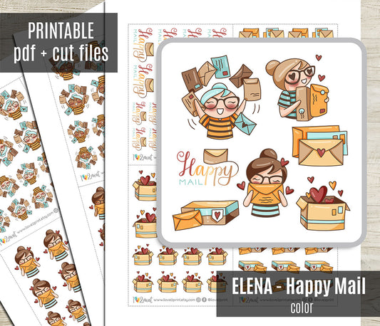 Elena Happy Mail - COLOR Printable Planner Sticker - PDF & Cut Files