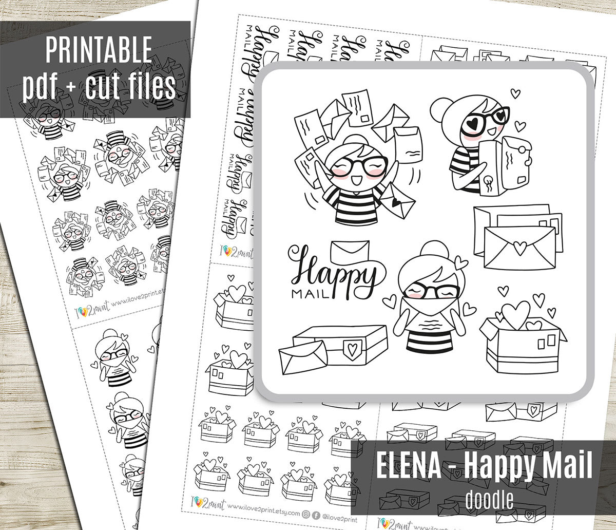 Elena Happy Mail - DOODLE Printable Planner Sticker - PDF & Cut Files