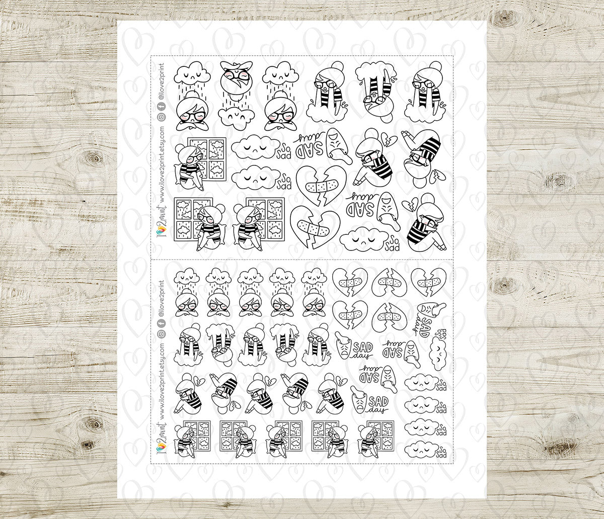 Elena Sad Day - DOODLE Printable Planner Sticker - PDF & Cut Files