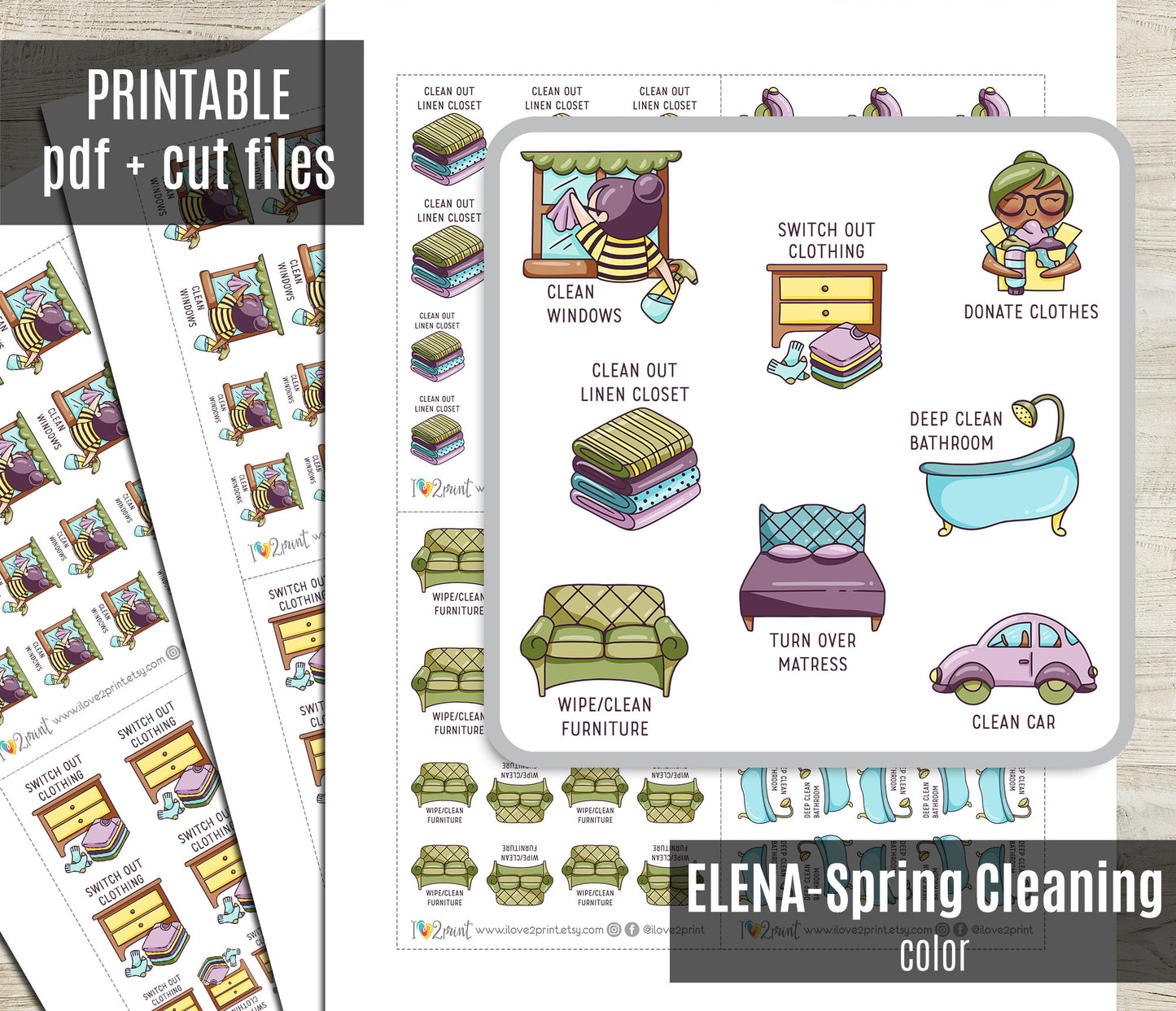 Elena Spring Cleaning – Color (2 skin variations) Printable Stickers (PDF + Cut Files)