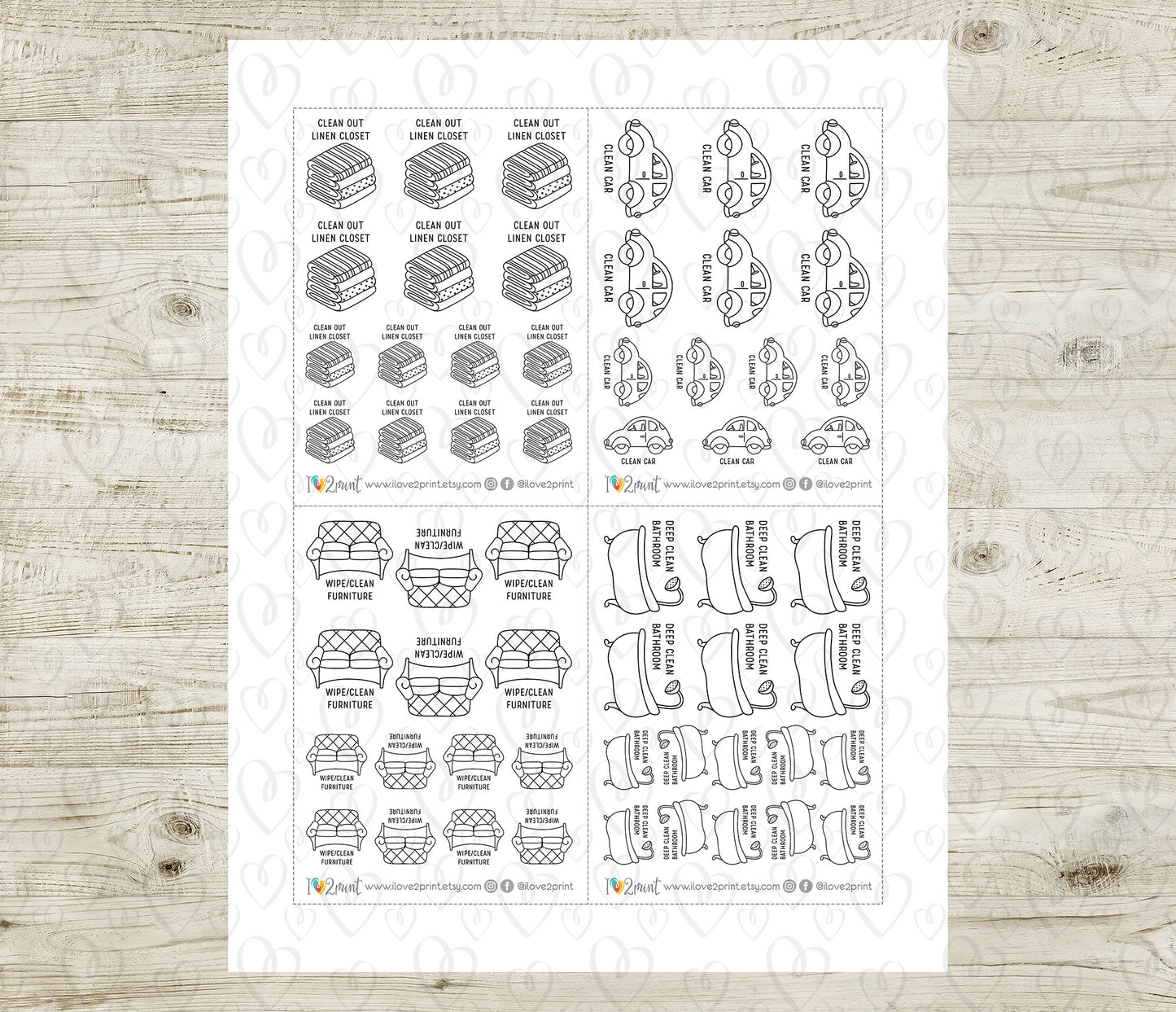Elena Spring Cleaning – Doodle Printable Stickers (PDF + Cut Files)