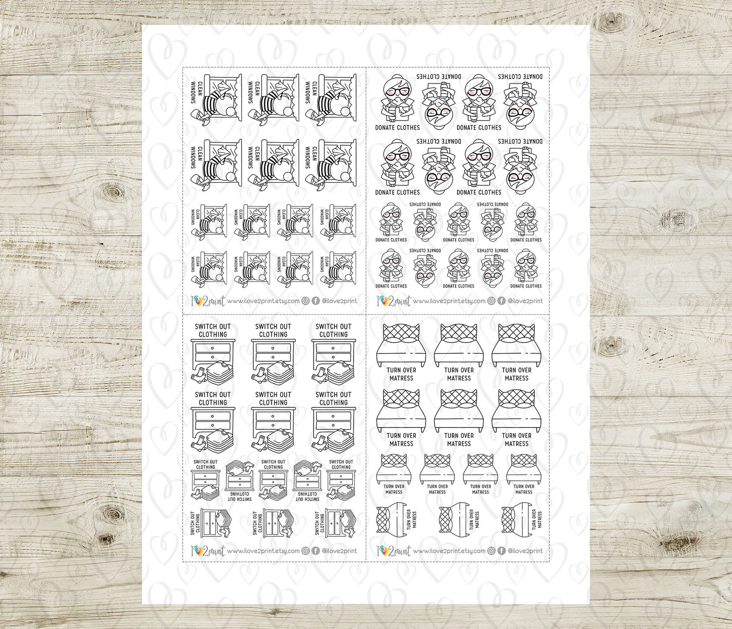 Elena Spring Cleaning – Doodle Printable Stickers (PDF + Cut Files)