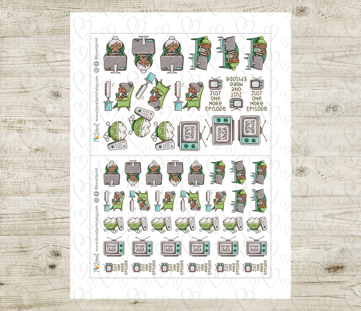 Elena TV Binge - COLOR Printable Planner Sticker - PDF & Cut Files