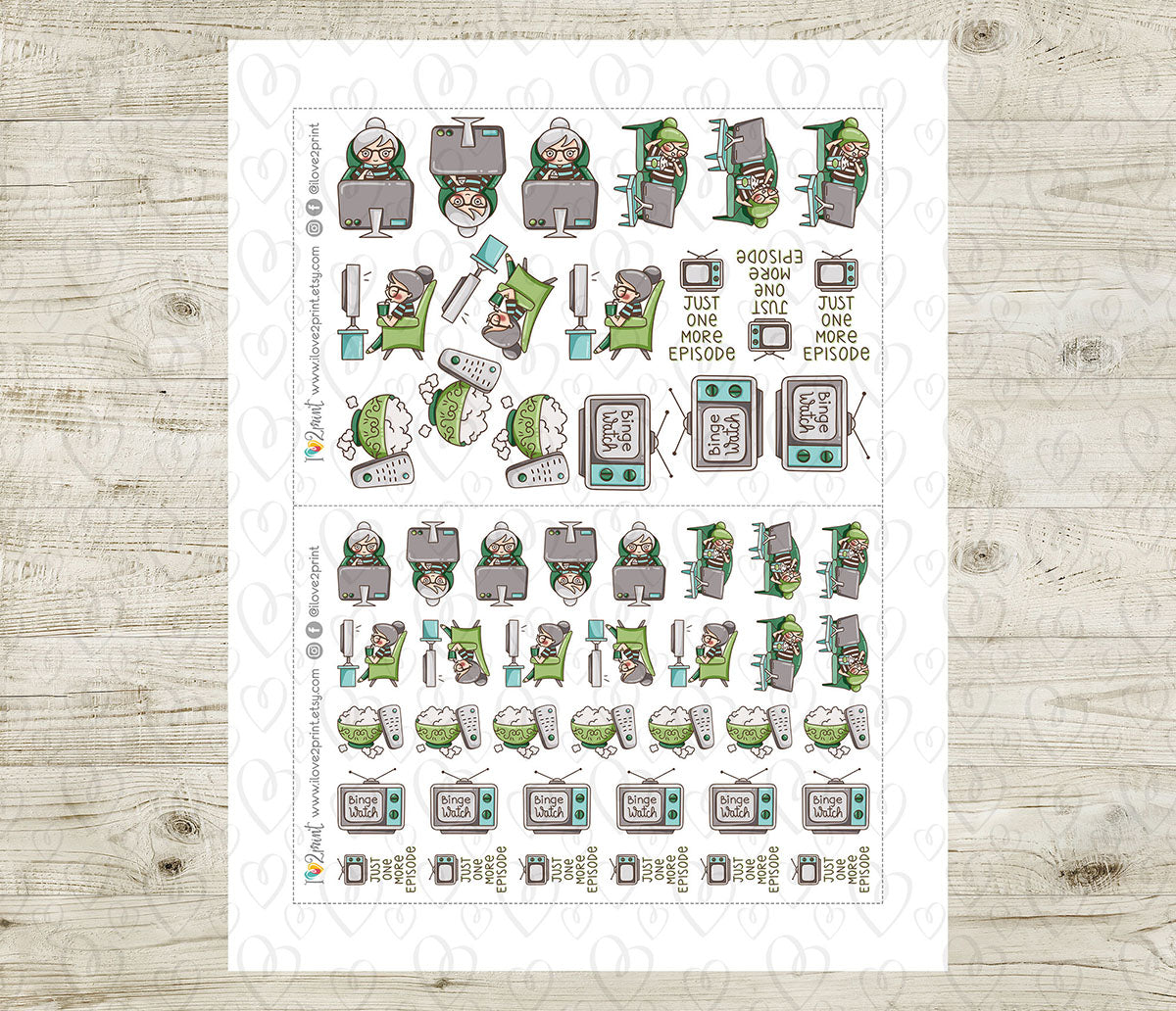 Elena TV Binge - COLOR Printable Planner Sticker - PDF & Cut Files