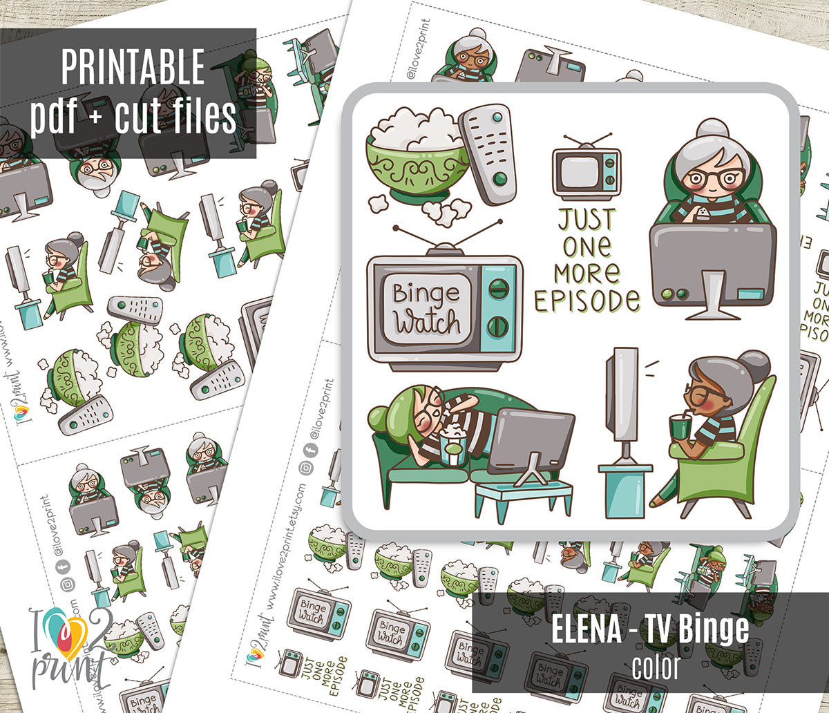 Elena TV Binge - COLOR Printable Planner Sticker - PDF & Cut Files