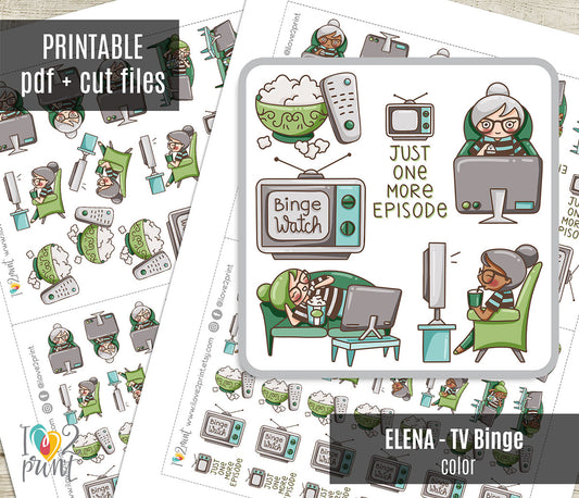 Elena TV Binge - COLOR Printable Planner Sticker - PDF & Cut Files