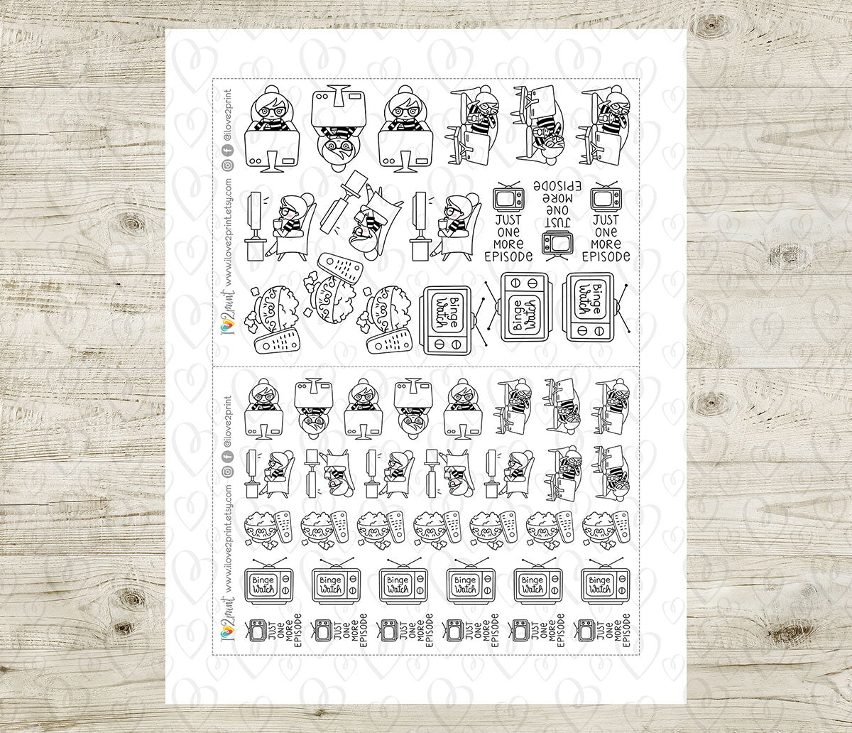 Elena TV Binge - DOODLE Printable Planner Sticker - PDF & Cut Files