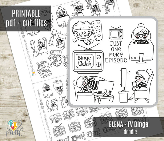 Elena TV Binge - DOODLE Printable Planner Sticker - PDF & Cut Files