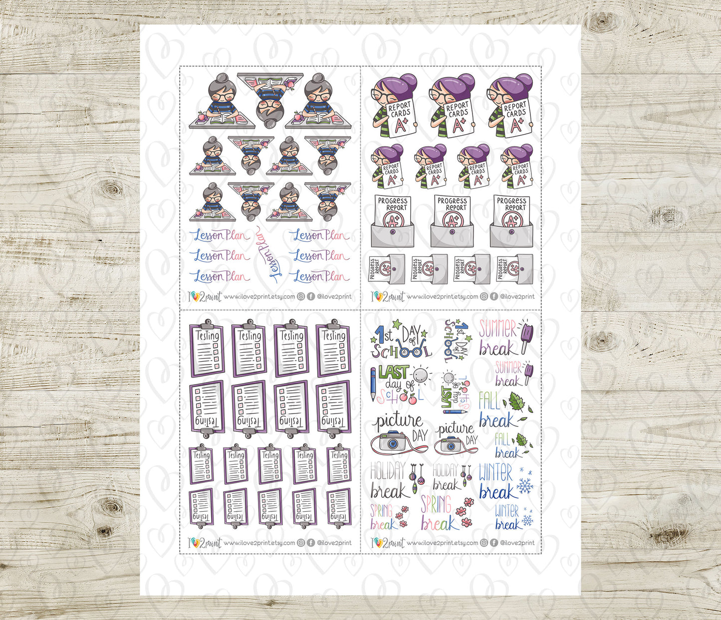 Elena Teachers Set 1 – COLOR Printable Planner Stickers – School Life Events – PDF + Cut Files