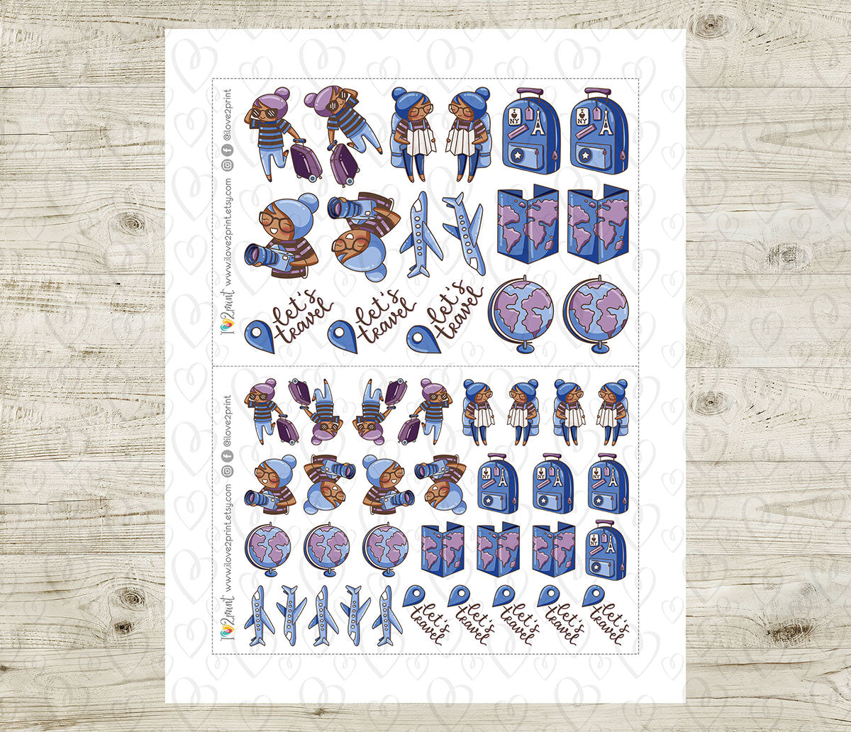Elena Travel - COLOR Printable Planner Sticker - PDF & Cut Files