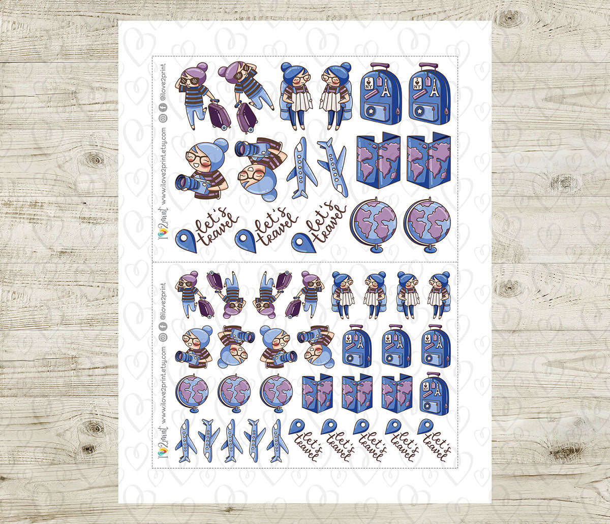 Elena Travel - COLOR Printable Planner Sticker - PDF & Cut Files