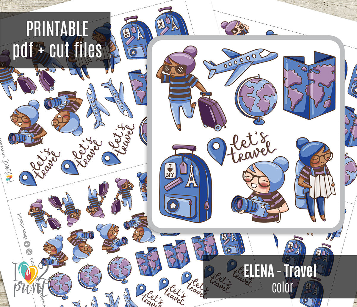 Elena Travel - COLOR Printable Planner Sticker - PDF & Cut Files