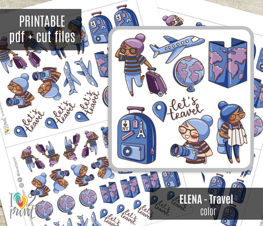 Elena Travel - COLOR Printable Planner Sticker - PDF & Cut Files
