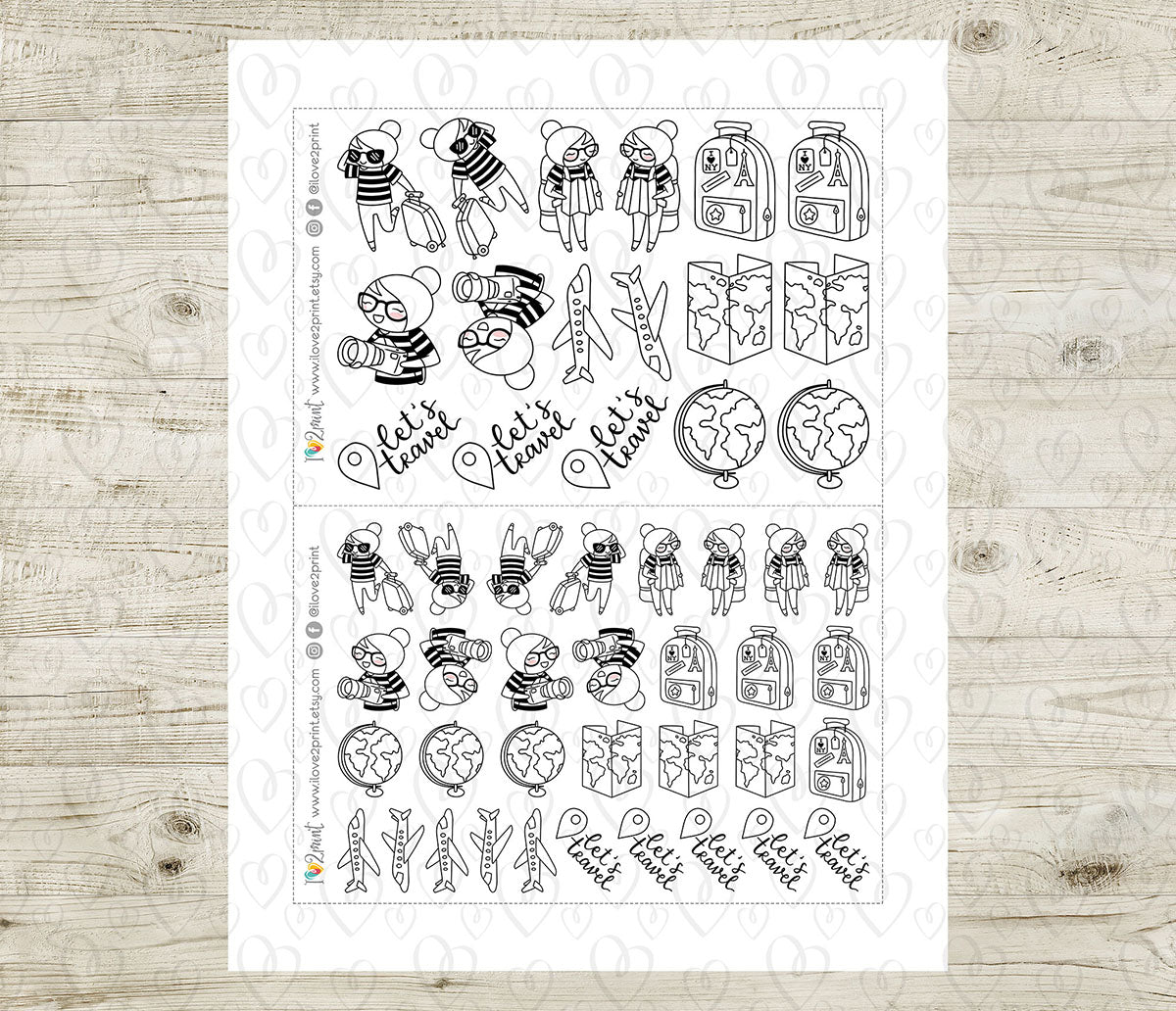 Elena Travel - DOODLE Printable Planner Sticker - PDF & Cut Files