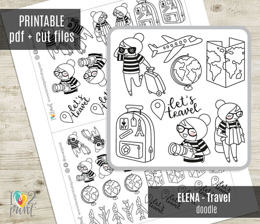 Elena Travel - DOODLE Printable Planner Sticker - PDF & Cut Files