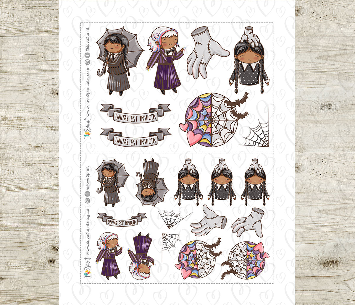 Wednesday TV Show Fan Art – COLOR Printable Planner Stickers (Elena Style) – PDF + Cut Files