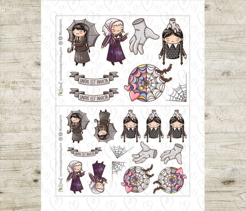 Wednesday TV Show Fan Art – COLOR Printable Planner Stickers (Elena St ...