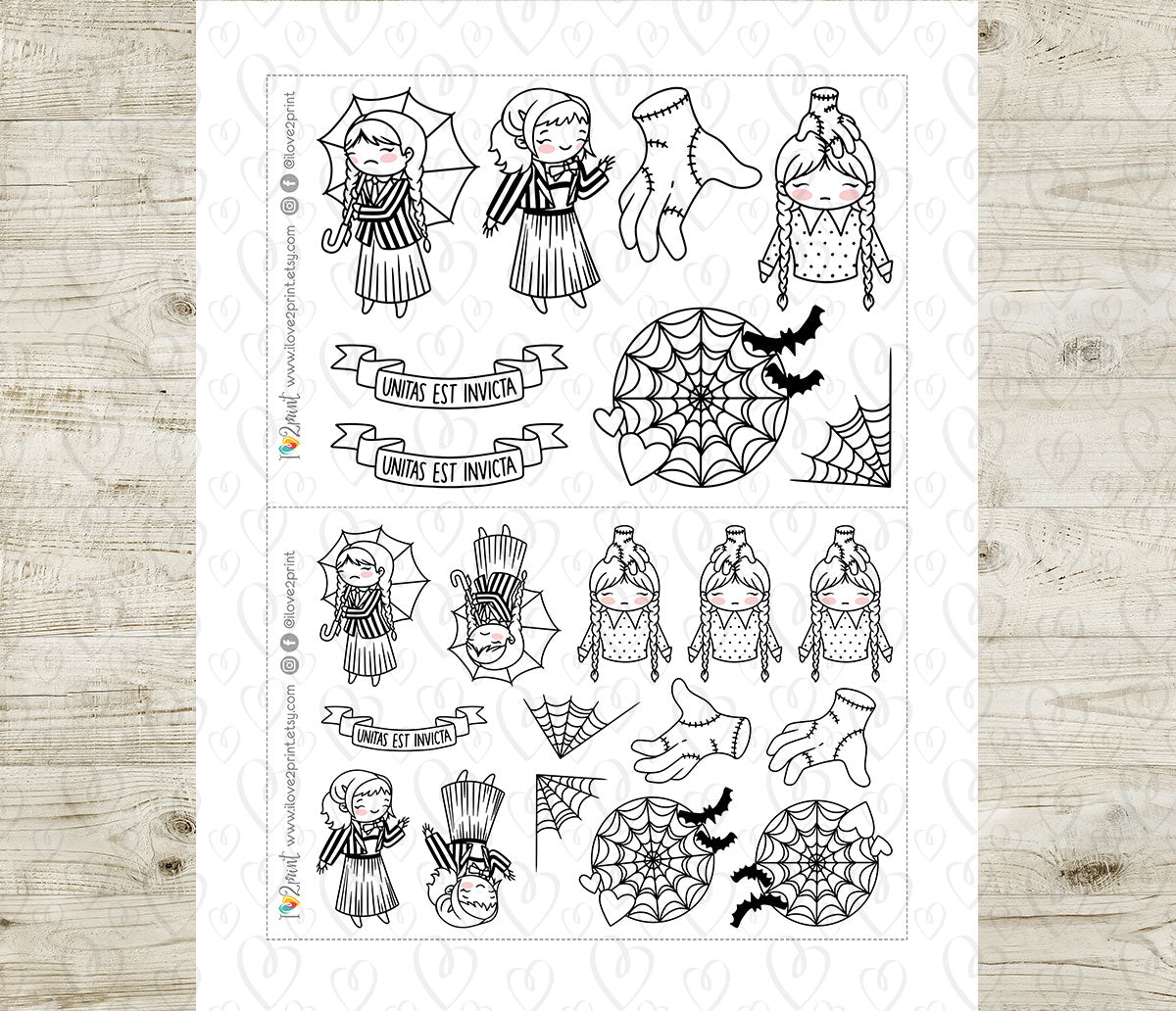 Wednesday TV Show Fan Art – DOODLE Printable Planner Stickers (Elena Style) – PDF + Cut Files