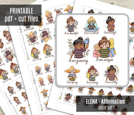 Elena Daily Affirmation Set1 - COLOR Printable Planner Sticker - PDF & Cut Files