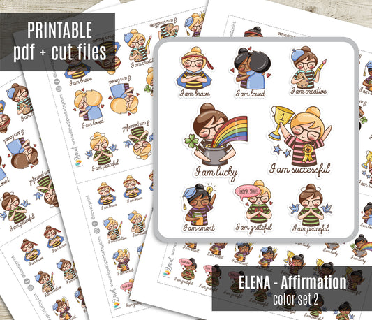 Elena Daily Affirmation Set2 - COLOR Printable Planner Sticker - PDF & Cut Files