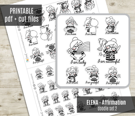 Elena Daily Affirmation Set2 - DOODLE Printable Planner Sticker - PDF & Cut Files