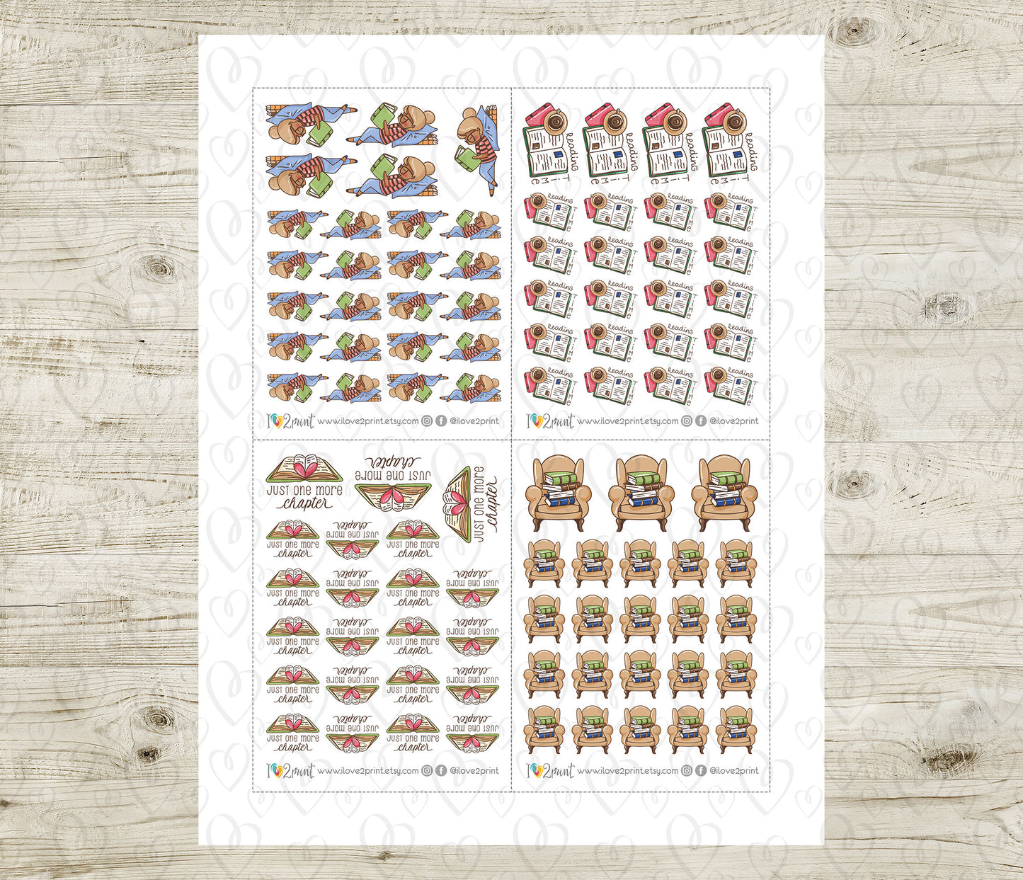 Elena Book Lover – COLOR Printable Planner Sticker | Cozy Reading Sticker – PDF + Cut Files – Instant Download