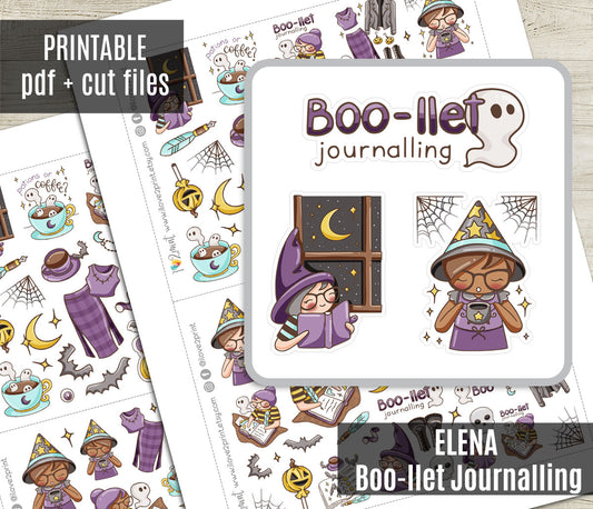 Elena Boo-llet Halloween – Decorative Stickers (2 Skin Tones) – Printable PDF & Cut Files