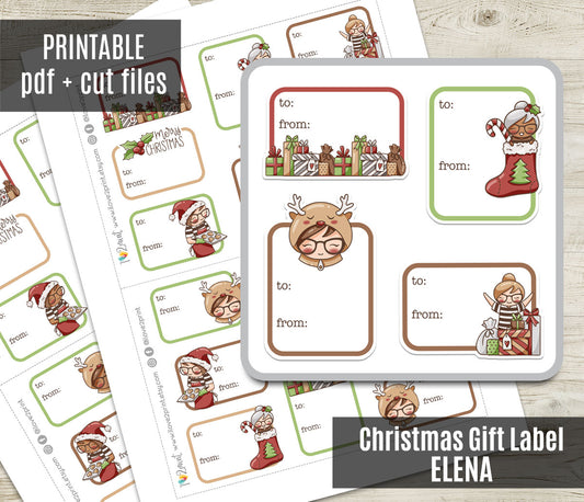 Elena Christmas Gift Labels – Holidays Tags Printable Planner Stickers – PDF & Cut Files – Instant Download