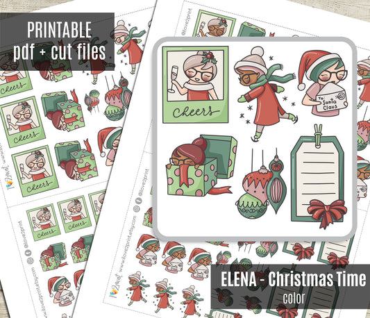 Elena Christmas Time Printable Color Stickers | 2 Skin Tones | Cut Files