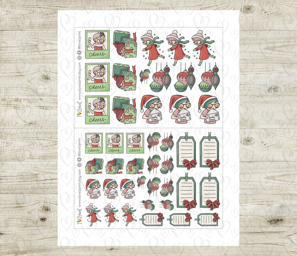 Elena Christmas Time Printable Color Stickers | 2 Skin Tones | Cut Files