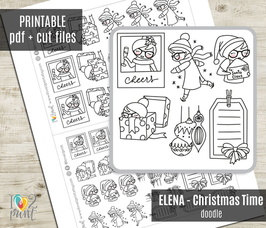 Elena Christmas Time Printable Stickers Outline | Color In | Cut Files
