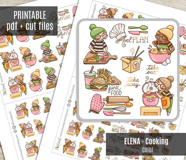 Elena Cooking - COLOR Printable Planner Sticker - PDF & Cut Files ...