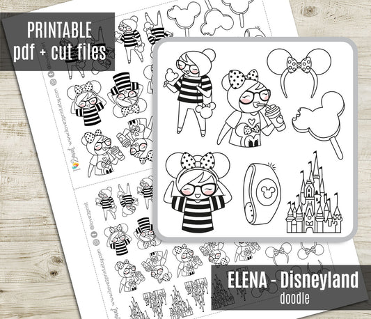 Disneyland Elena – DOODLE Printable Planner Stickers – PDF & Cut Files