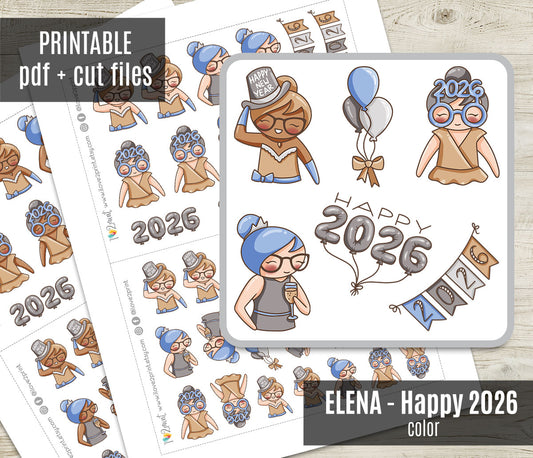 Elena Happy 2026 – Color Printable Planner Stickers – PDF & Cut Files – Instant Download