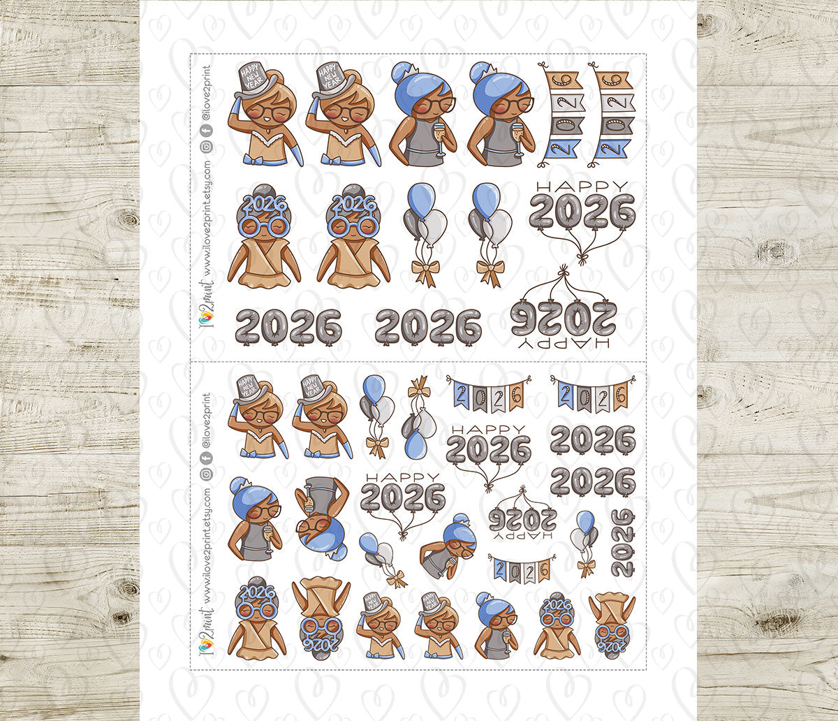 Elena Happy 2026 – Color Printable Planner Stickers – PDF & Cut Files – Instant Download