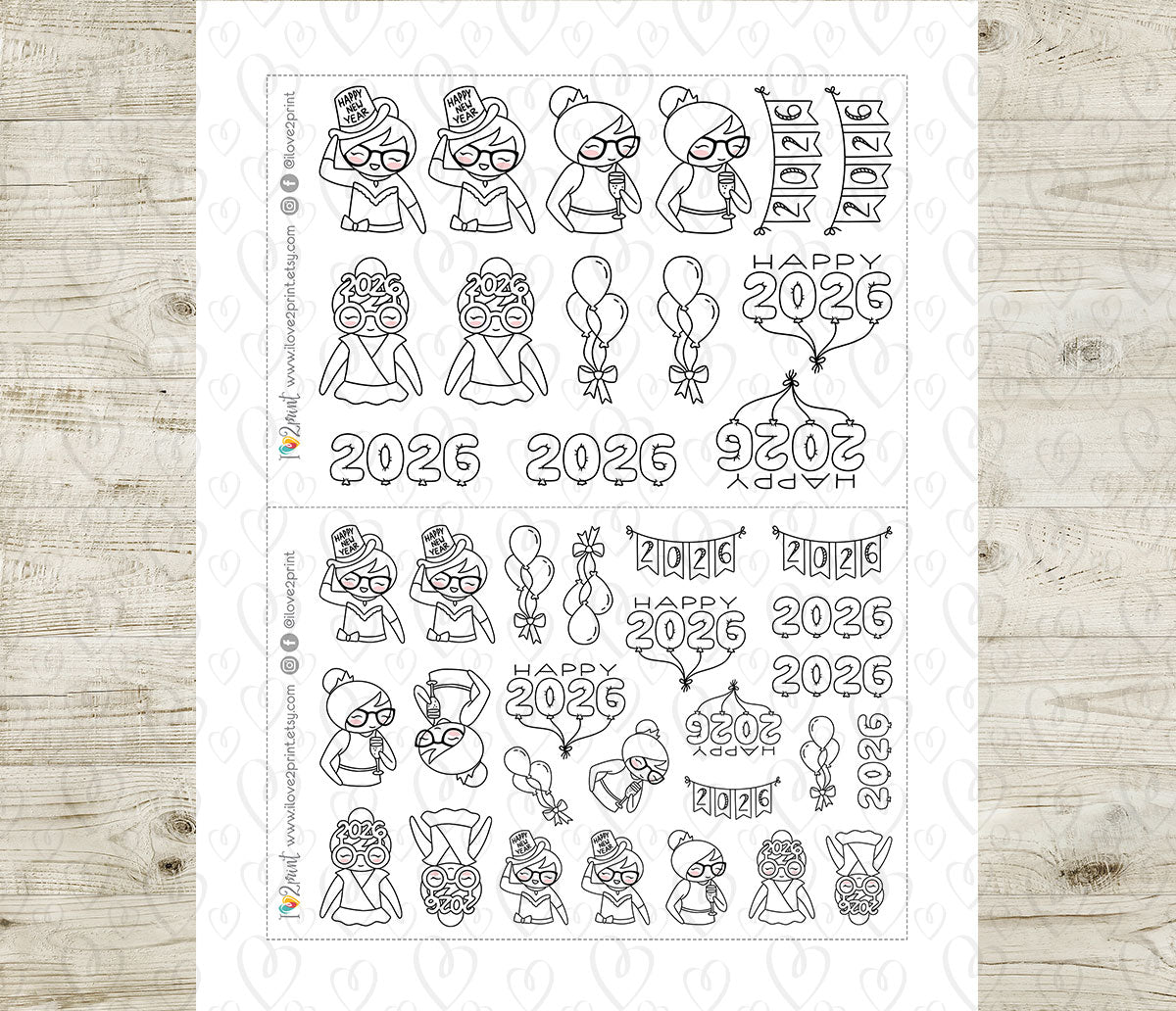 Elena Happy 2026 – Doodle Printable Planner Stickers – PDF & Cut Files – Instant Download