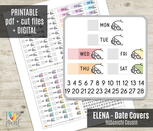 Elena Hobonichi Cousin Date Covers | 3 Color Variations + Numbers | PDF Cut Files | Instant Download